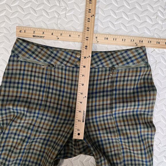J Mclaughlin Yara Olive Plaid Pants Women 4 Straight Leg Crop Green Blue Stretch - Picture 10 of 12